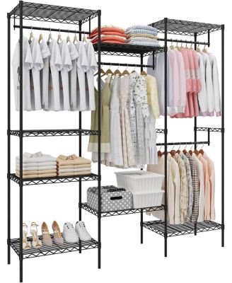 Metal Clothing Rack with 8 Adjustable Shelves and 4 Hanging Rods, Freestanding Garment Rack Organizer