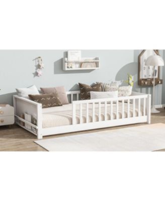 Twin size Floor Platform Bed with Built-in Book Rack