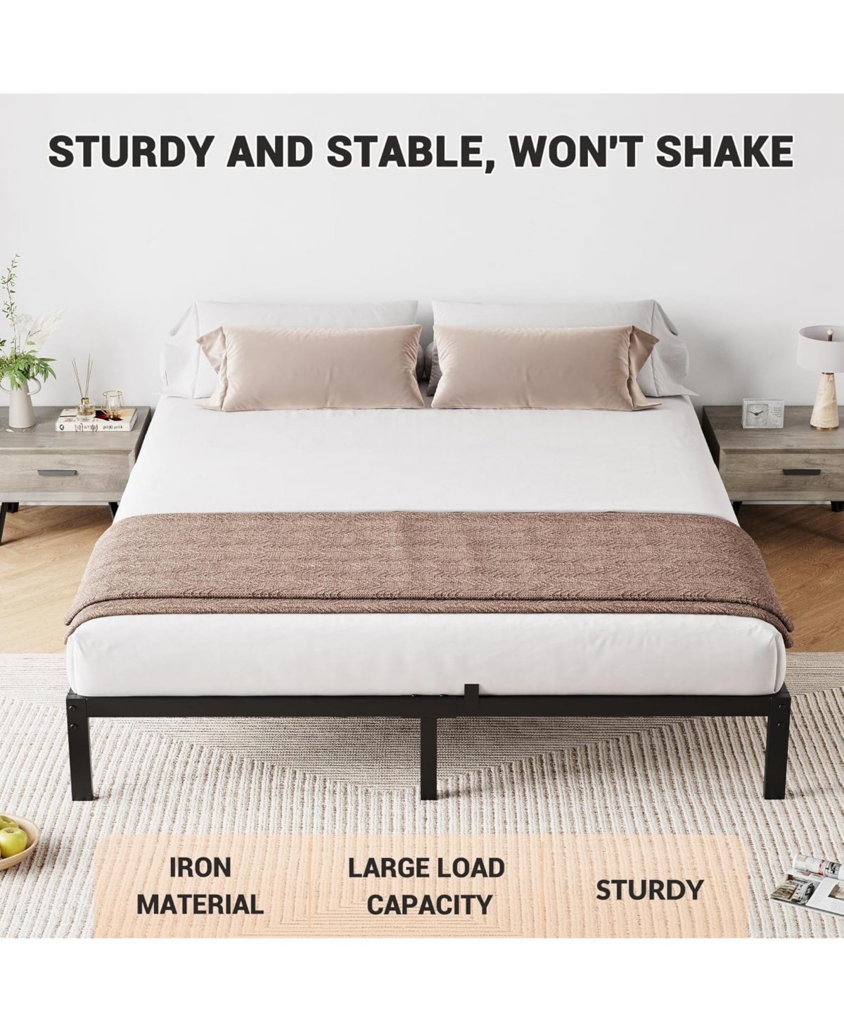 Gaomon Queen Metal Bed Frame – 8" Heavy Duty, Noise-Free, Sturdy Slats, Underbed Storage, Easy Assembly, No Box Spring Needed