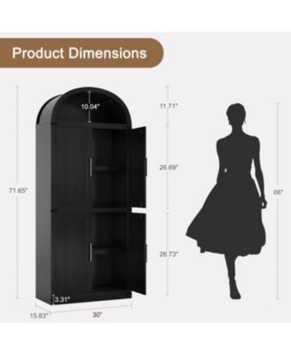 Arched 71.6" Tall Kitchen Pantry Cabinet, Farmhouse Storage Cabinet with Doors, Black