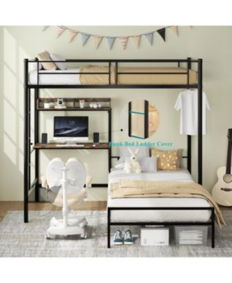 Twin Over Twin Bunk Bed with Desk, Charging Station & Storage