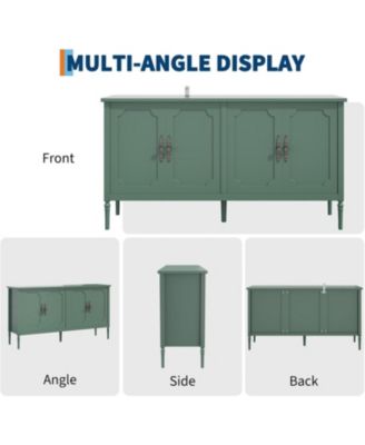59" Large Sideboard Cabinet, Modern Credenza Buffet with Adjustable Shelves for Kitchen & Living Room, Green