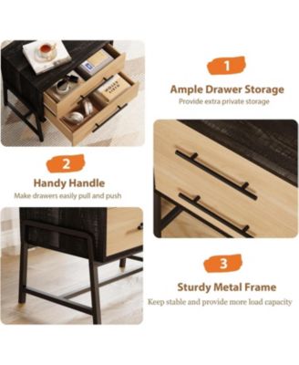 Farmhouse Nightstand with Drawers, Light Wood Side Table with Metal Legs, Bedside Storage Table, Dark Brown