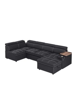 Black Fabric Sectional Sofa with Storage Ottoman