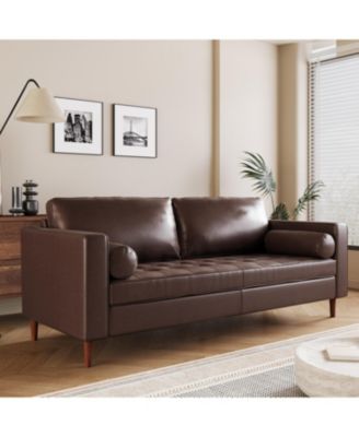 Streamdale Mirod Mid-Century Modern PU Leather 3-Seat Sofa with Solid Wood Legs