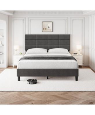 Upholstered Full Bed Frame with Adjustable Headboard, Linen Upholstered Platform Bed, No Box Spring Needed, 700Lbs Strong Metal Support