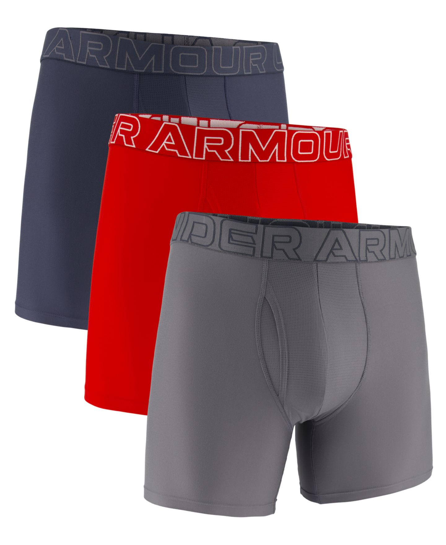 Трусы-боксеры Tech для мужчин, 3 шт. — Under Armour, цвет: Тёмно-синий / Красный — фото 1