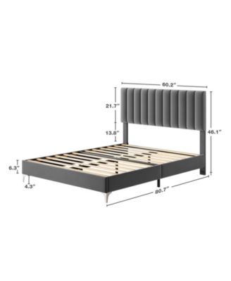 Size Bed Frame with Headboard, Velvet Upholstered Platform Bed Frame with Adjustable Headboard and Wooden Slats Support, Dark Grey - Queen