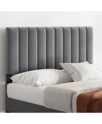 Size Bed Frame with Headboard, Velvet Upholstered Platform Bed Frame with Adjustable Headboard and Wooden Slats Support, Dark Grey - Queen