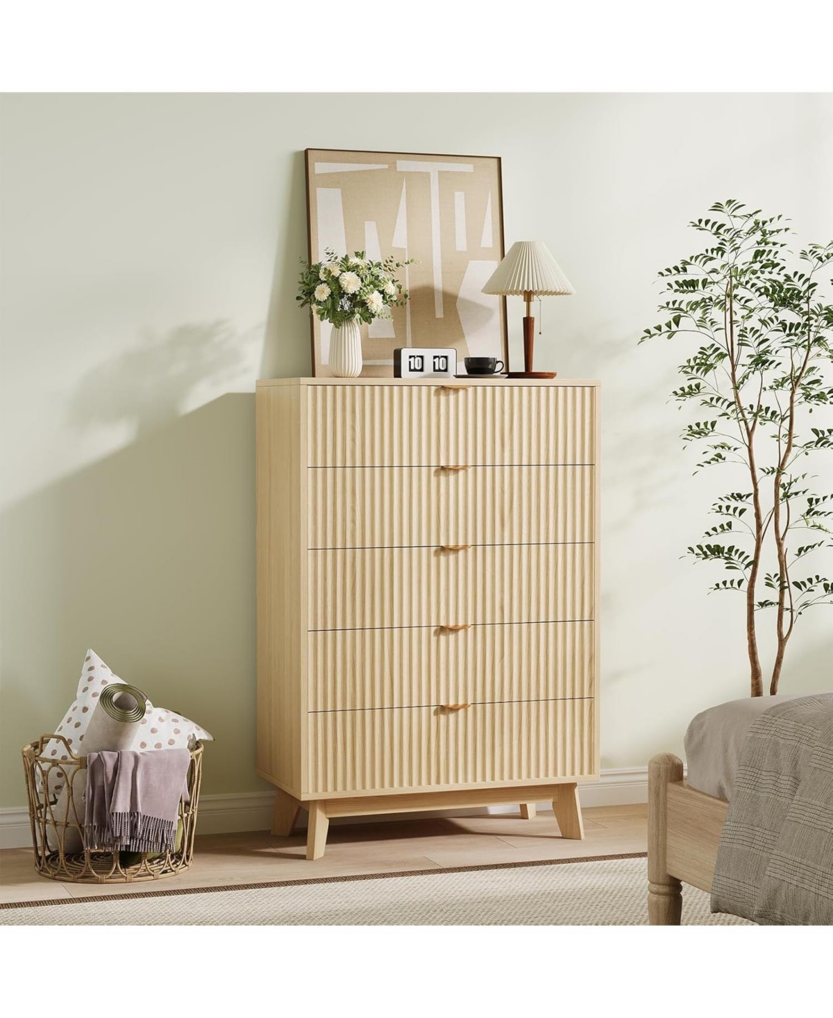 gaomon Fluted 5-Drawer Modern Dresser, Wood Storage Chest Organizer for Bedroom or Hallway