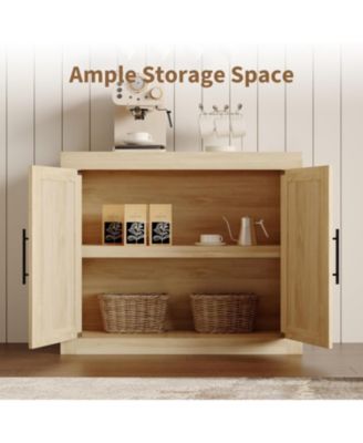 35.4" Sideboard Buffet Cabinet with 2 Doors, Farmhouse Modern Coffee Bar Credenza