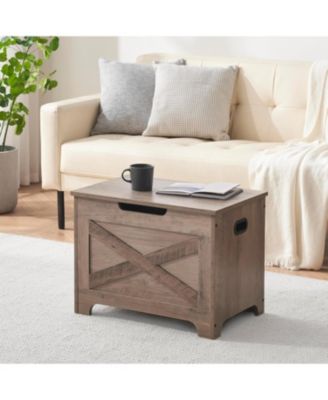 23.6" Wooden Storage Chest Entryway Bench, Toy Organizer Trunk with Safety Hinges for Bedroom and Living Room, Grey