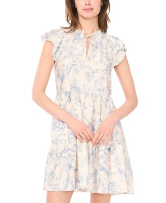 Women's Flutter Sleeve Tie-Neck Babydoll Dress