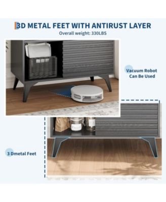 Modern 3-Tier Accent Cabinet with Doors, Wooden Buffet Sideboard with Metal Legs for Living Room or Dining Room
