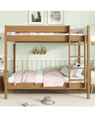 Upholstered Twin-over-Twin Bunk Bed with Ladder and Safety Rails