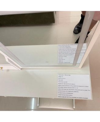 2-Piece Wood Vanity Table Set with Drawer, Cushioned Stool, LED Mirror, Power Outlets, Hairdryer Holder