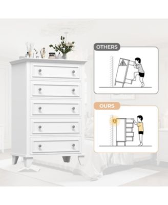 Dresser for Bedroom, 48" Tall 5-Drawer Chest of Drawers, Vintage Wooden Storage Dresser for Closet, Living Room, or Hallway