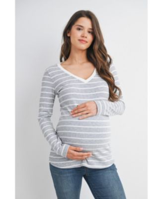 Maternity Striped V Neck Long Sleeve Top
