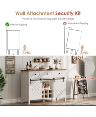 47.2" Farmhouse Buffet Cabinet with Sliding Barn Door, 3 Drawers, Wine Rack & Adjustable Shelf