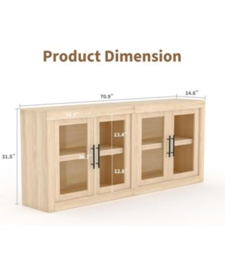 70.8" Sideboard Buffet Cabinet with 4 Glass Doors, Farmhouse Modern Accent Storage Cabinet, Beige