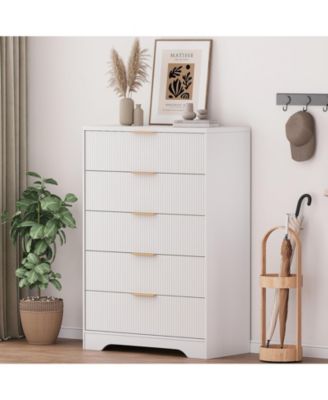 5-Drawer Dresser for Bedroom, Fluted Wooden Chest of Drawers with Handles