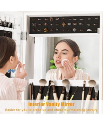 360° Swivel Jewelry Armoire with Storage Shelf and Drawer, 66" Full-Length Mirror Cabinet on Wheels