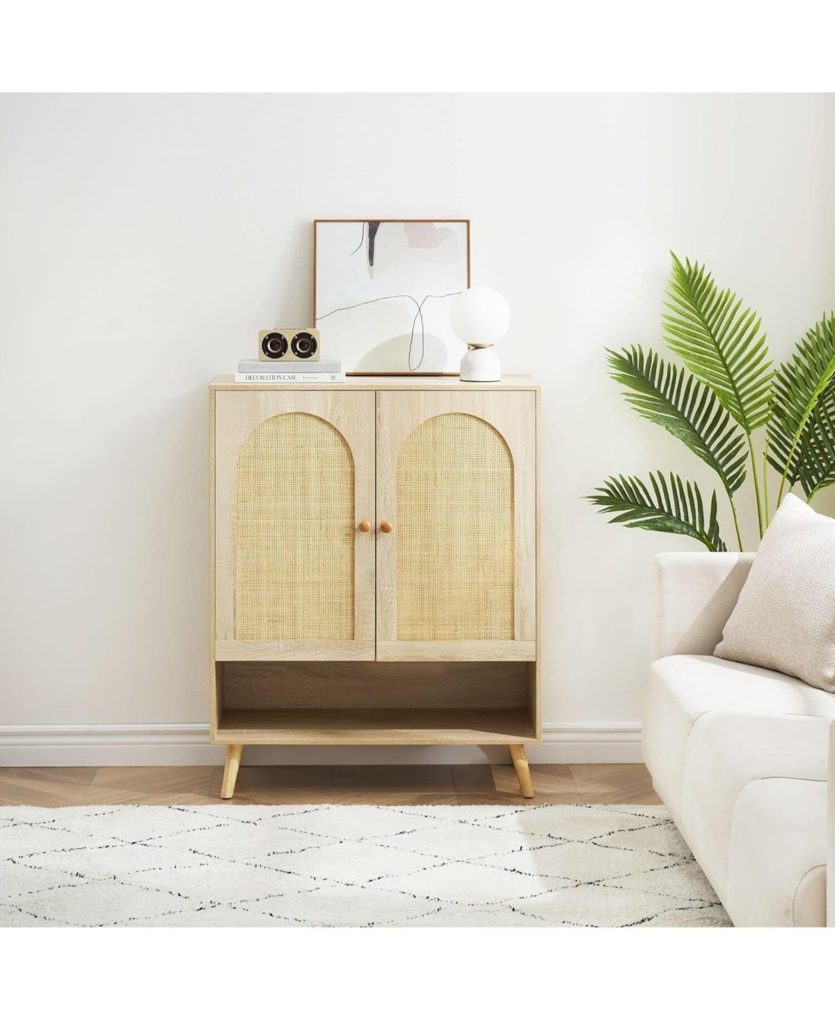 gaomon Rattan Shoe Storage Cabinet with 4 Flip Drawers, Narrow Freestanding Shoe Organizer for Entryway, Black