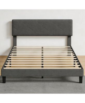 Size Bed Frame with Upholstered Headboard, Size Platform Bed Frame with Wooden Slat Support, Easy Assembly Platform Bed