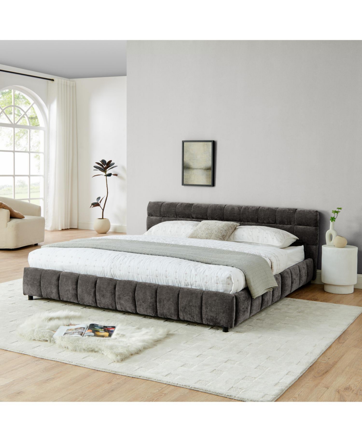Streamdale Furniture King Size Upholstered Bed Frame - Chenille Fabric, Storage Drawer