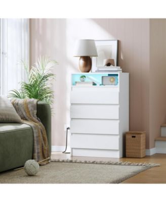 4-Drawer Dresser with USB Charging Station, LED Lighting & Power Outlets for Bedroom or Entryway
