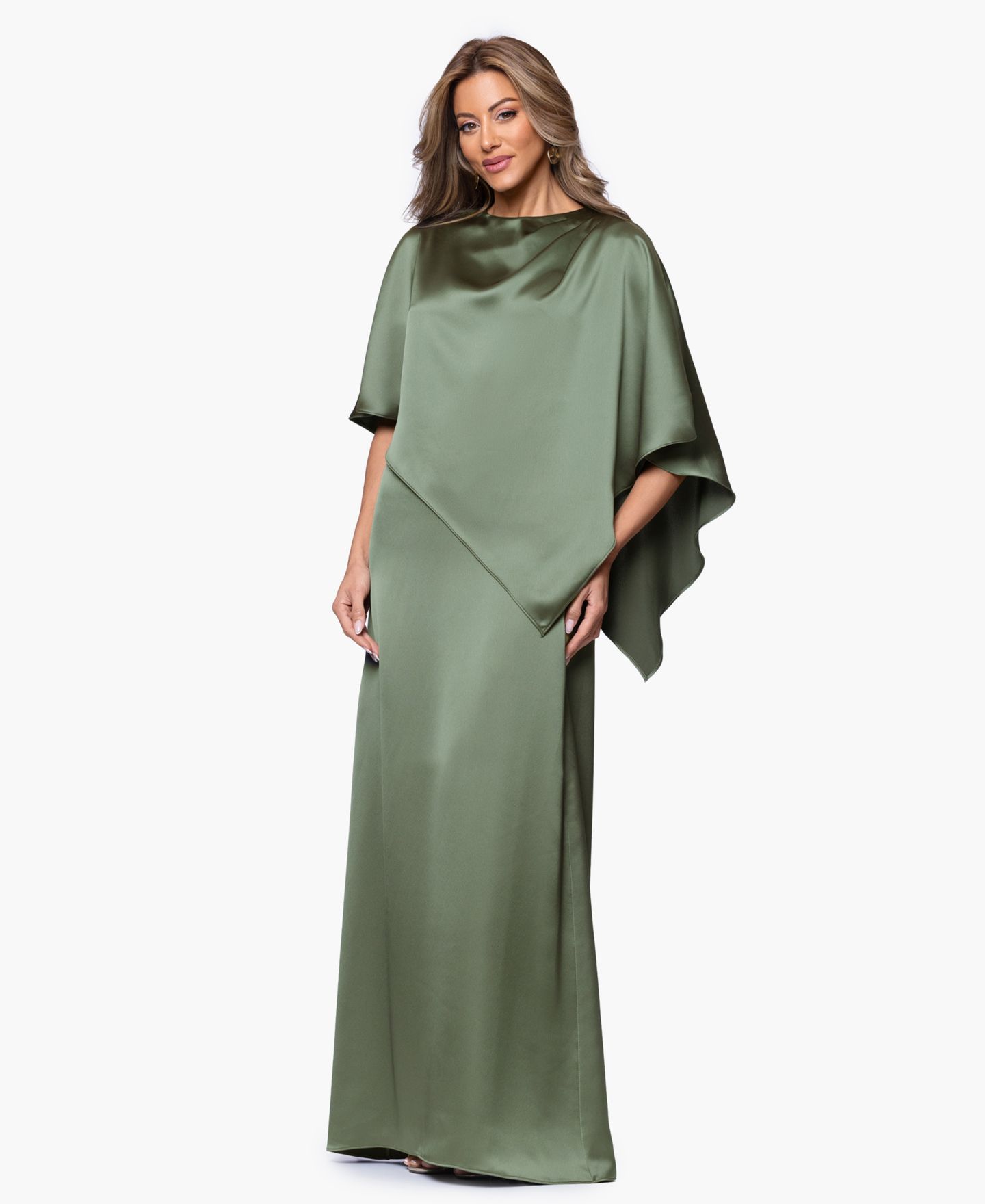 Женские платья XSCAPE Long Satin Overlay Ball Gown, цвет: Оливковый — фото 2