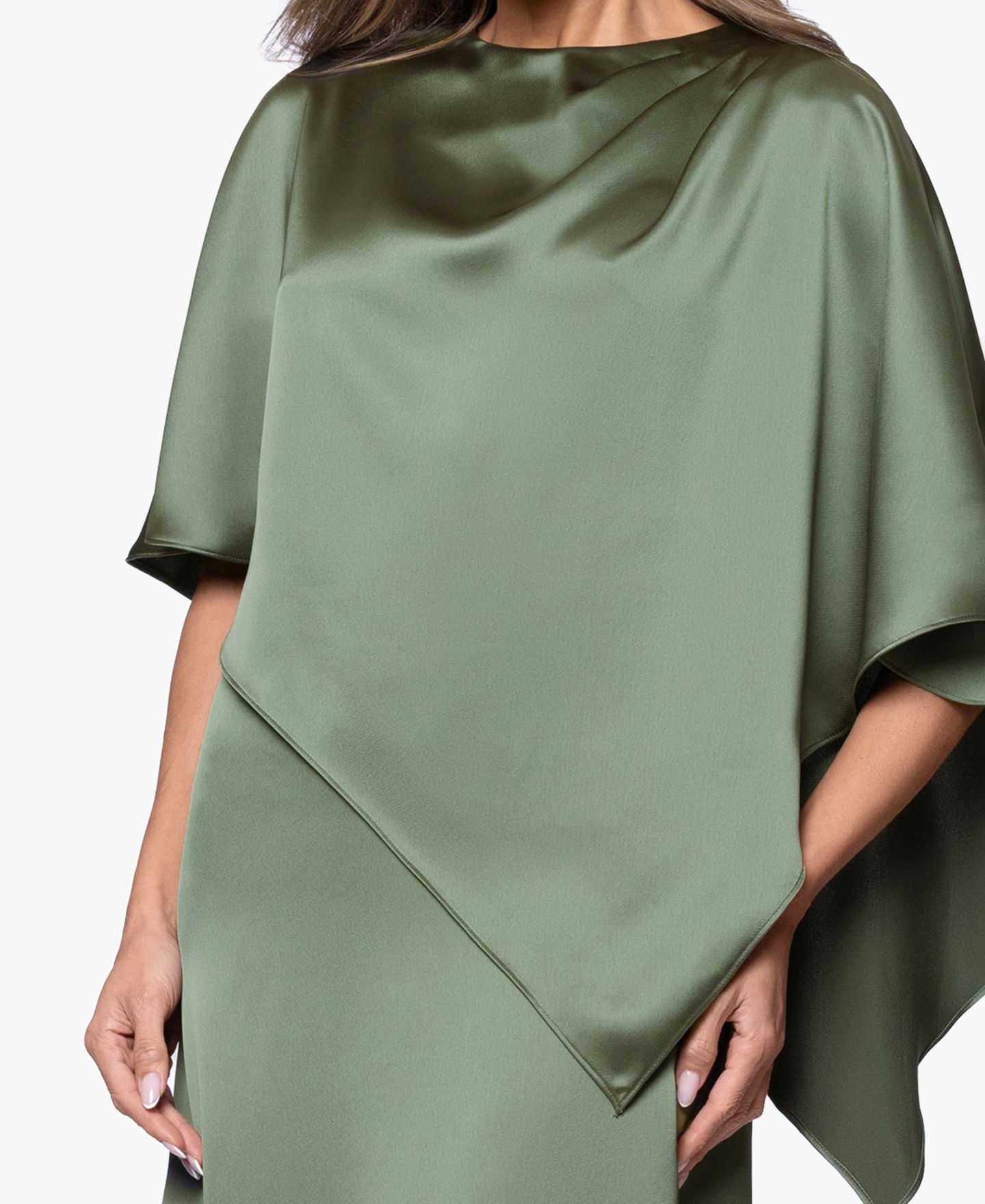 Женские платья XSCAPE Long Satin Overlay Ball Gown, цвет: Оливковый — фото 3