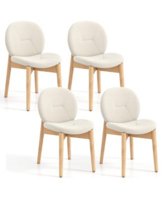 4PCS Wooden Dining Chairs Soft Boucle Upholstered Kitchen Chairs w/ Curved Seat