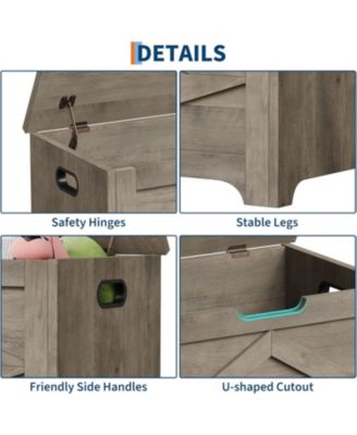 23.6" Wooden Storage Chest, Storage Bench with Safety Hinge for Entryway & Living Room