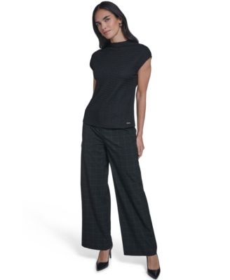 Women's Textured Mock Neck Cap Sleeve Top