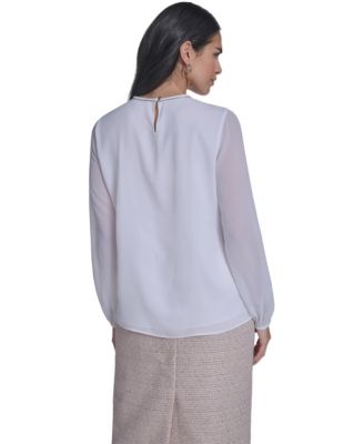 Women's Mixed Media Novelty Trim Top