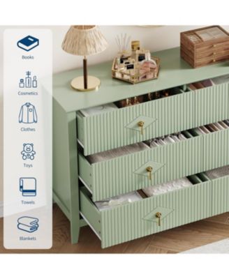 54" Wide Fluted Dresser, 6 Drawer Modern Wood Storage Chest for Bedroom or Entryway