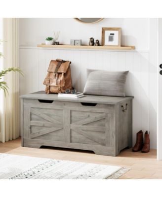 Storage Chest, 39.4" Wooden Storage Bench with Safety Hinge, Flip Top Blanket Chest Trunks, Supports 350 Lb, for Entryway, Living Room, Bedroom