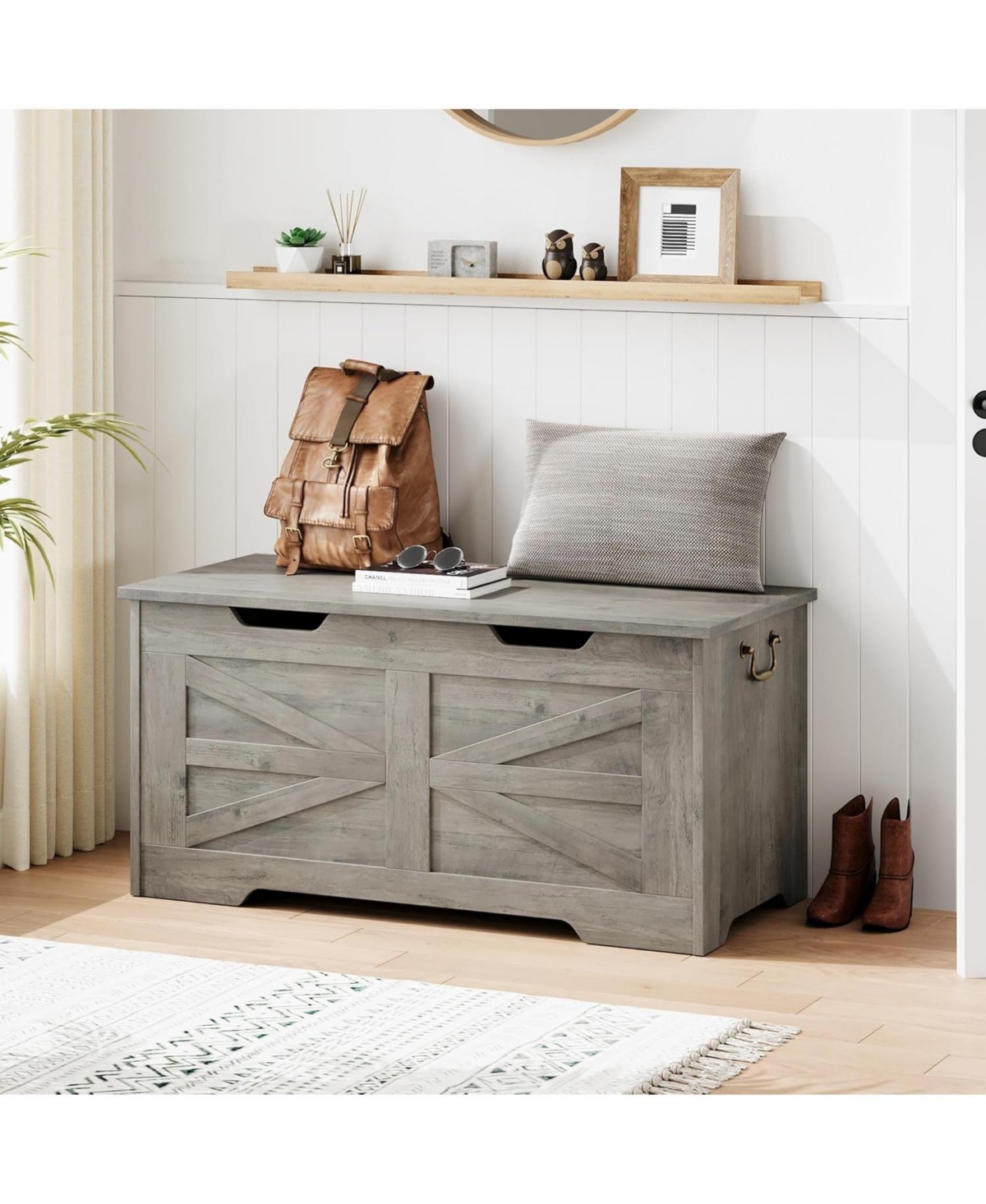 gaomon Storage Chest, 39.4" Wooden Storage Bench with Safety Hinge, Flip Top Blanket Chest Trunks, Supports 350 Lb, for Entryway, Living Room, Bedroom