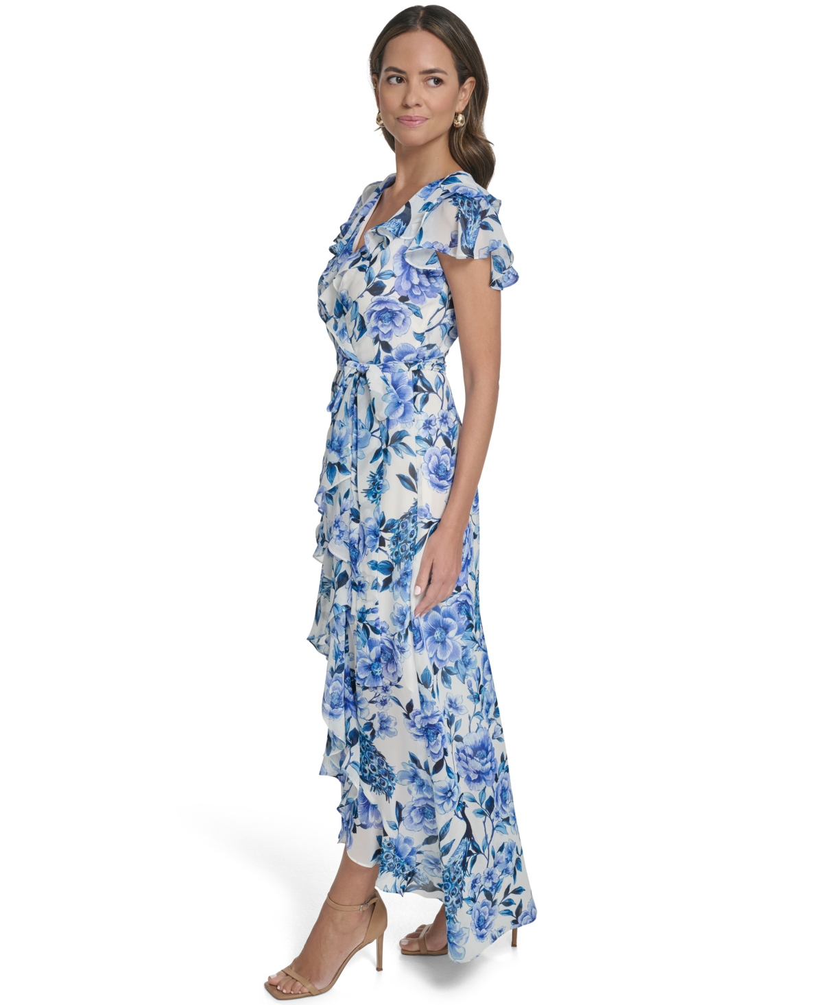 Eliza J Women's Asymmetrical Ruffle V-Neck Maxi Dress