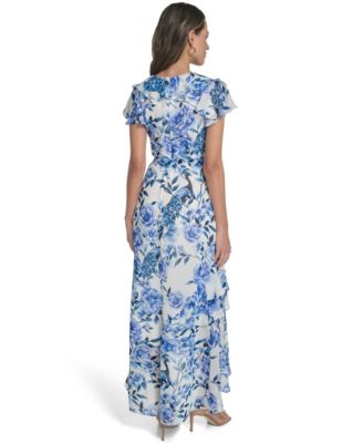 Women's Asymmetrical Ruffle V-Neck Maxi Dress