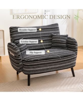 Modern two-seater sofa with armrests, pillows, and storage pockets