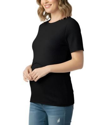 Maternity Motherhood Crew Neck Cross Over Nursing Short Sleeve Top