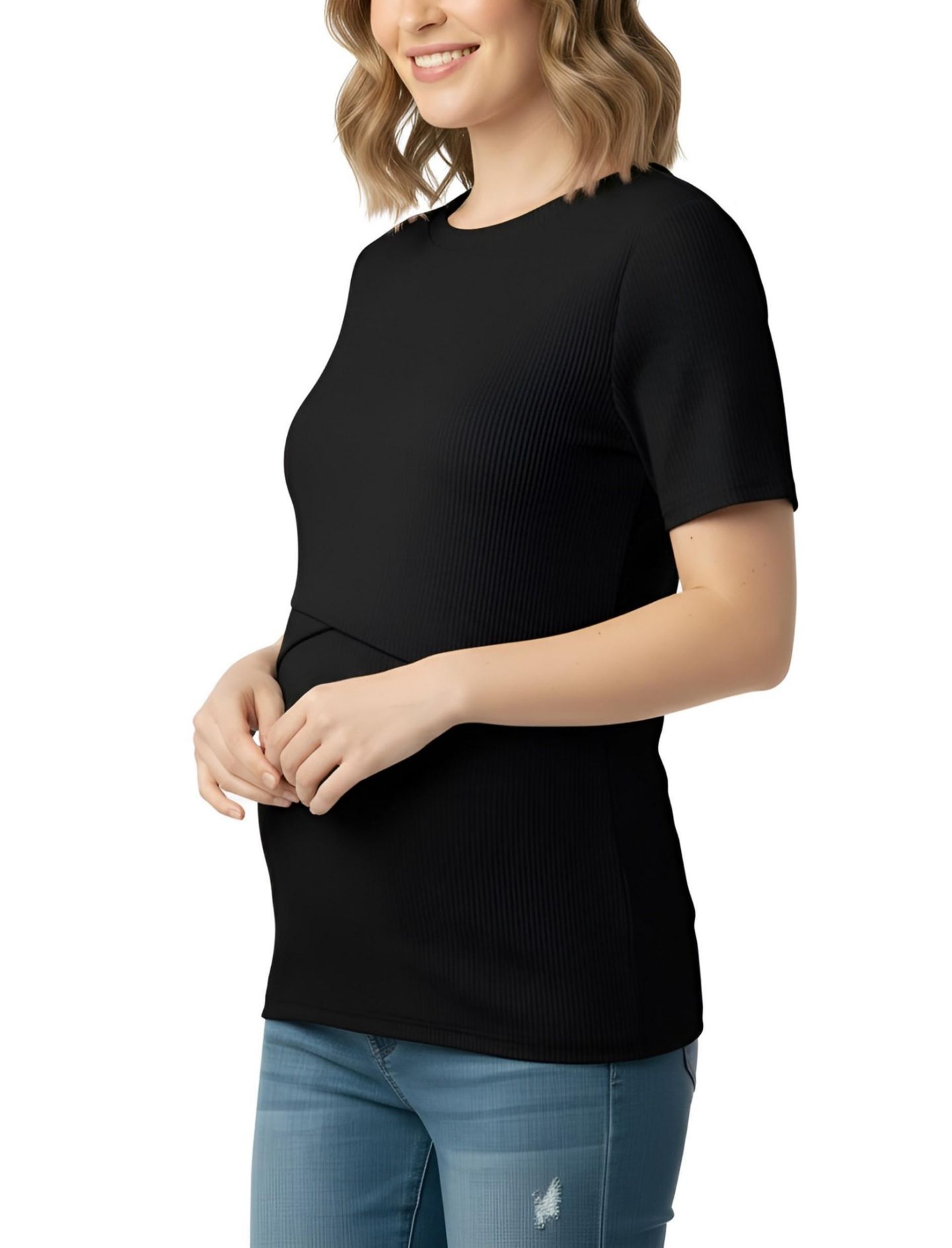 Женский топ для кормящих Motherhood Maternity с запахом и круглым вырезом, короткий рукав, цвет: Чёрный — фото 3