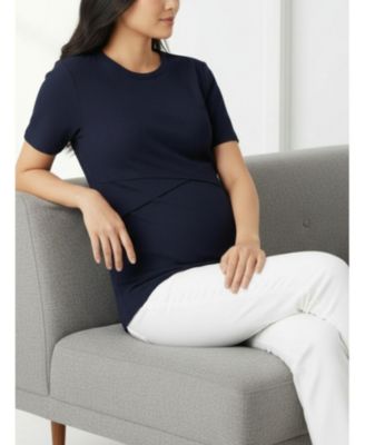 Maternity Motherhood Crew Neck Cross Over Nursing Short Sleeve Top