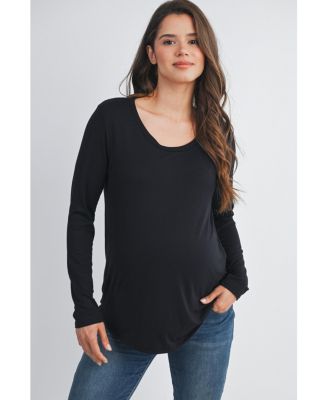Maternity Casual Scoop Neck Long Sleeve Nursing Top