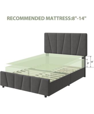Bed Frame with Storage Drawers, Upholstered Tufted Platform Bed Frames with Wooden Slats Support