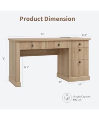 54" Fluted Executive Desk with Charging Station, Modern Home Office Desk with File Drawers & Storage