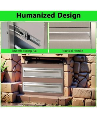 24" Outdoor Kitchen Drawers, Stainless Steel Single-Layer Flush Mount BBQ Drawers for Grill Station, Silver