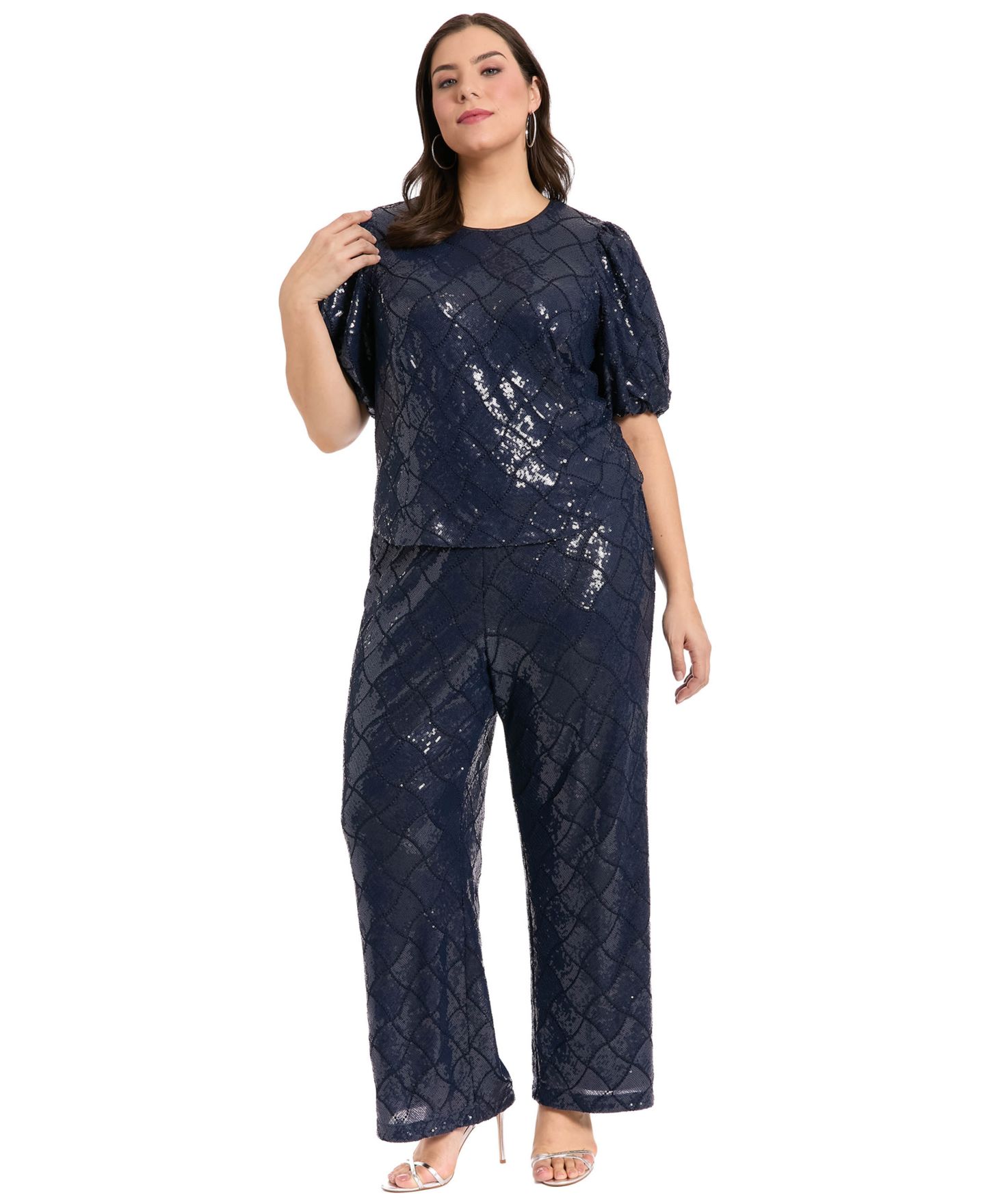 Женский топ Muse Plus Size Crew Neck Short-Sleeve, цвет: Тёмно-синий — фото 2